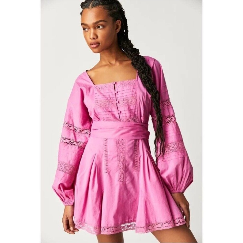 Free People Jens Pirate Booty Kelly Pink Embroidered Mini Dress
